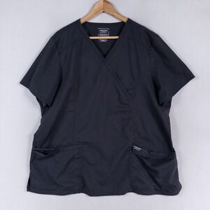 Cherokee Workwear Revolution Scrub Top Womens 2XL Gray Mock Wrap V Neck Stretch